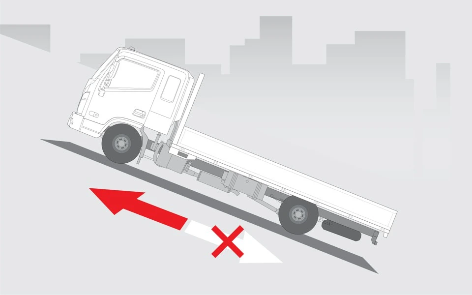 Illustration showing Easy Hill Start preventing rollback on a hill